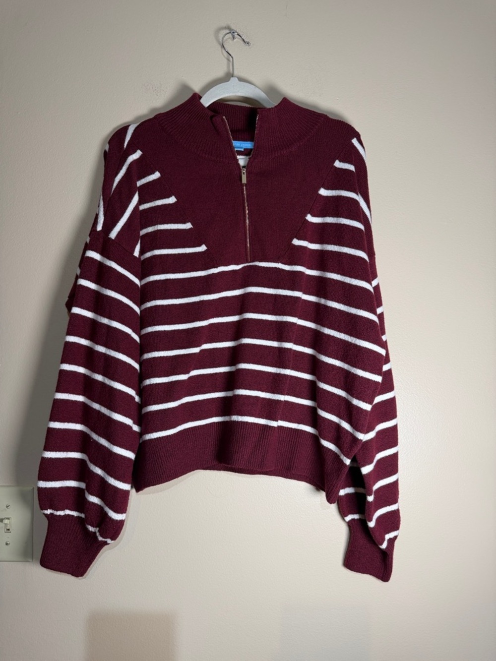 Draper James Burgundy & White Half-Zip Sweater